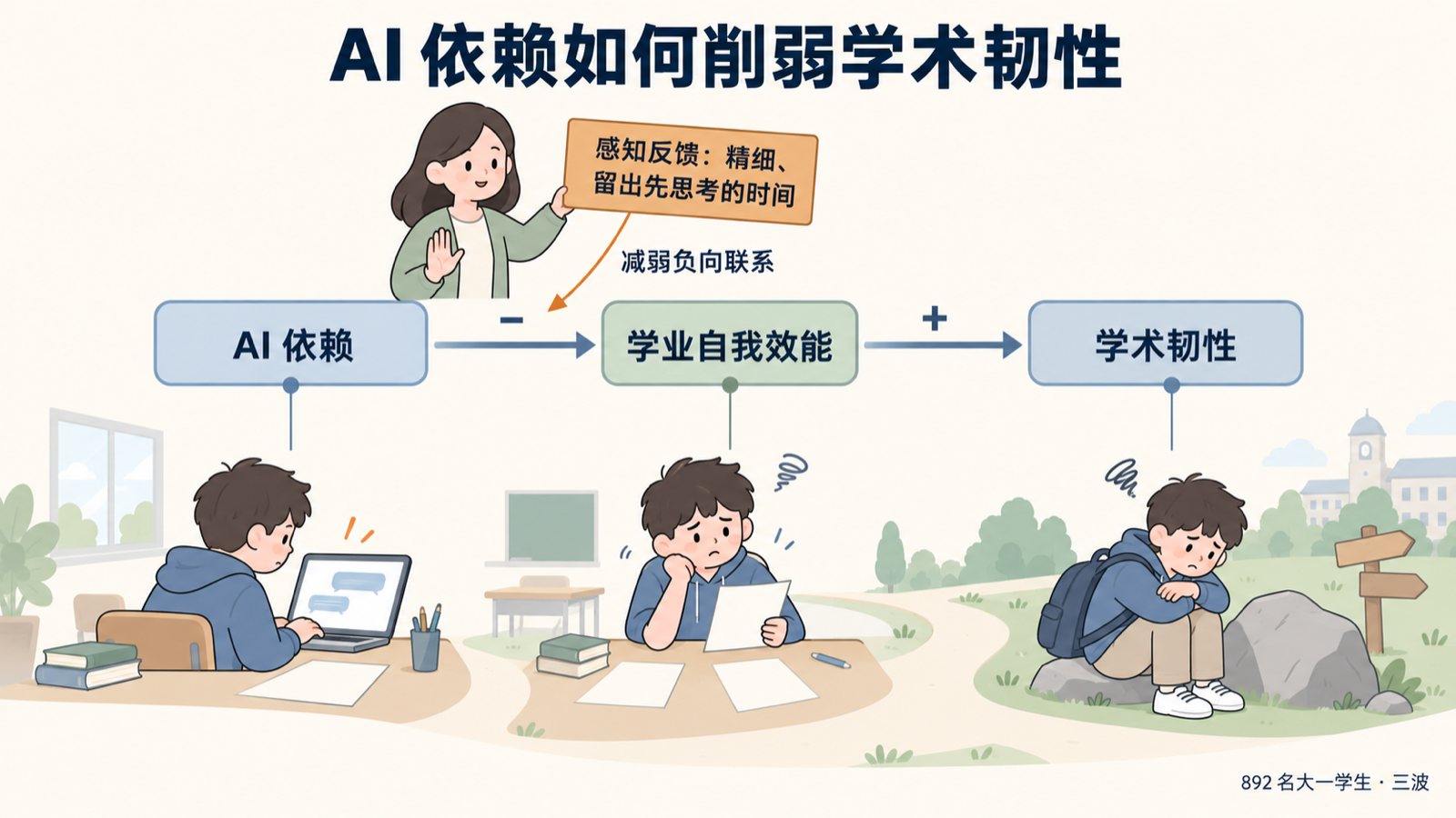 AI 依赖经学业自我效能影响学术韧性,感知反馈起缓冲作用